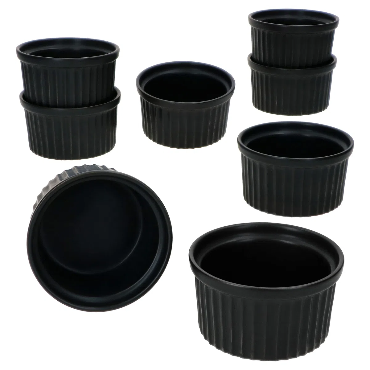 MamboCat 8er Set Muffin-Förmchen Nero 180 ml I Steingut I Ø 9,3 cm I Schwarz I 8 Personen I Backform I Mini-Schälchen I für Crème Brûlée, Soufflé, Cupcakes, Tiramisu, UVM. I kleine Auflaufförmchen