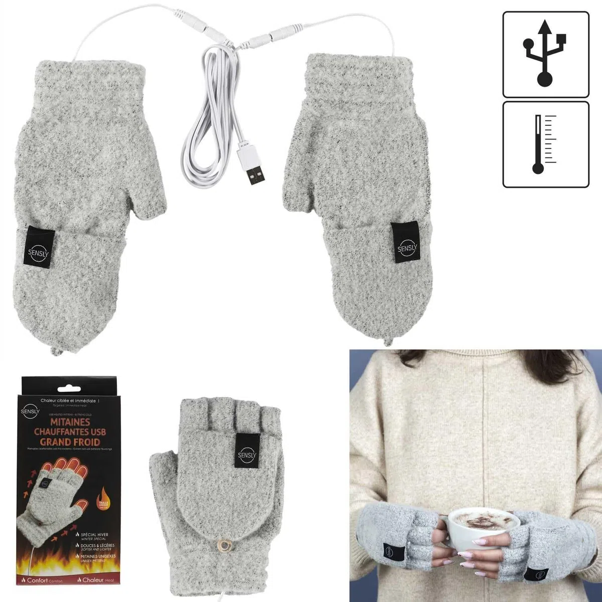 SENSLY USB, SB0046, USB-Heizhandschuhe, schnelle Erwärmung und optimaler Komfort, weiche und anpassbare Materialien, perfekt für Zuhause, Büro oder Reisen, Elegantes und praktisches Design