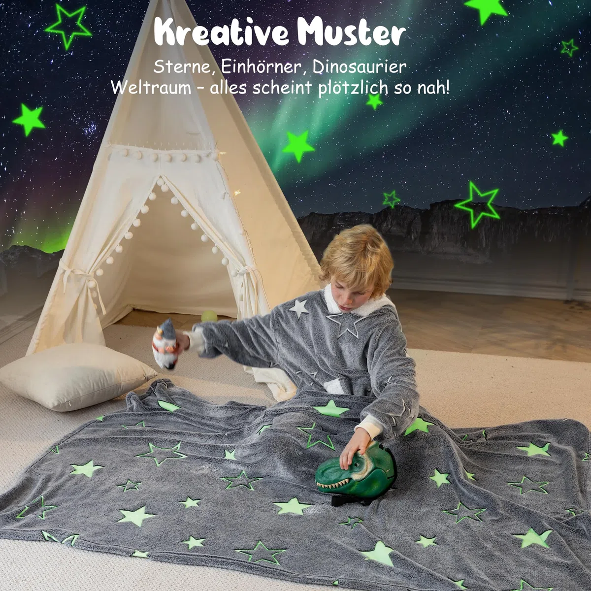 Winthome Kuscheldecke Kinder, Deck Glow In The Dark, Fleecedecke 130x170cm Weiche Flauschig, Babydecke Warme Kuschelig, Sofadecke für Mädchen Junge, Geschenke, Passend zu Allen Jahreszeiten (Stern)