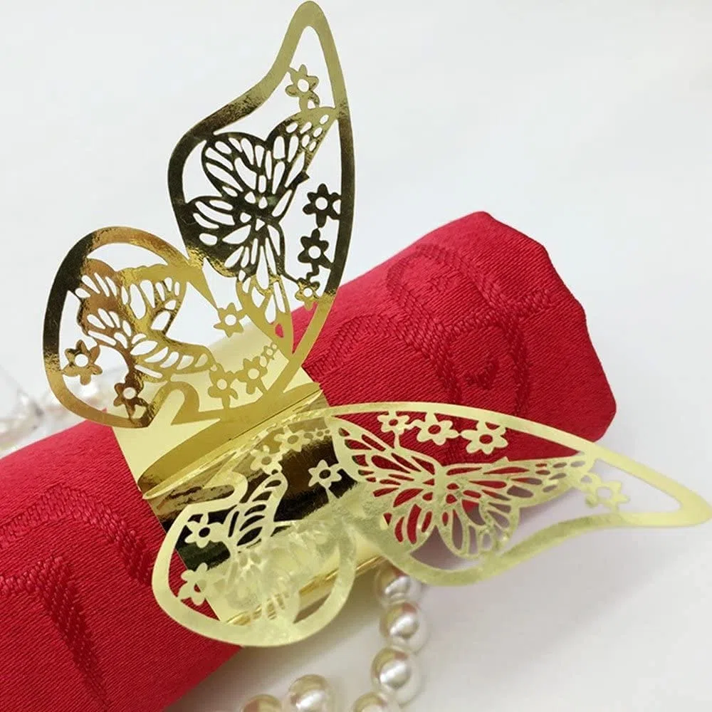 100 Stück Serviettenringe Laser Cut Schmetterlingsform Folienpapier Serviettenhalter für Hochzeiten Party Serviette Tischdekoration RestaurZant