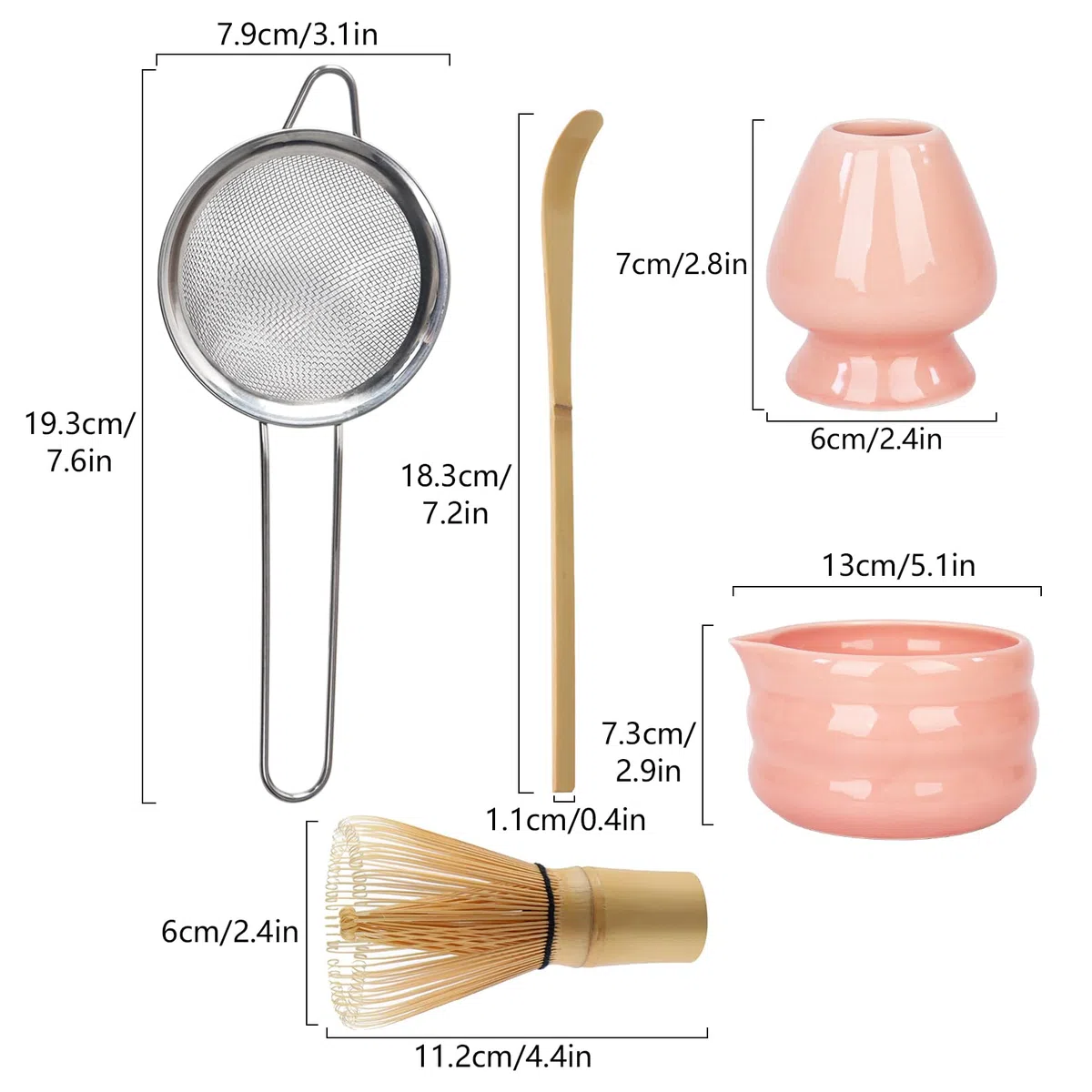 5er Set Matcha Set mit Matcha Besen und Schale Sieb, Matcha Besen set Matcha Zubehör(Rosa)