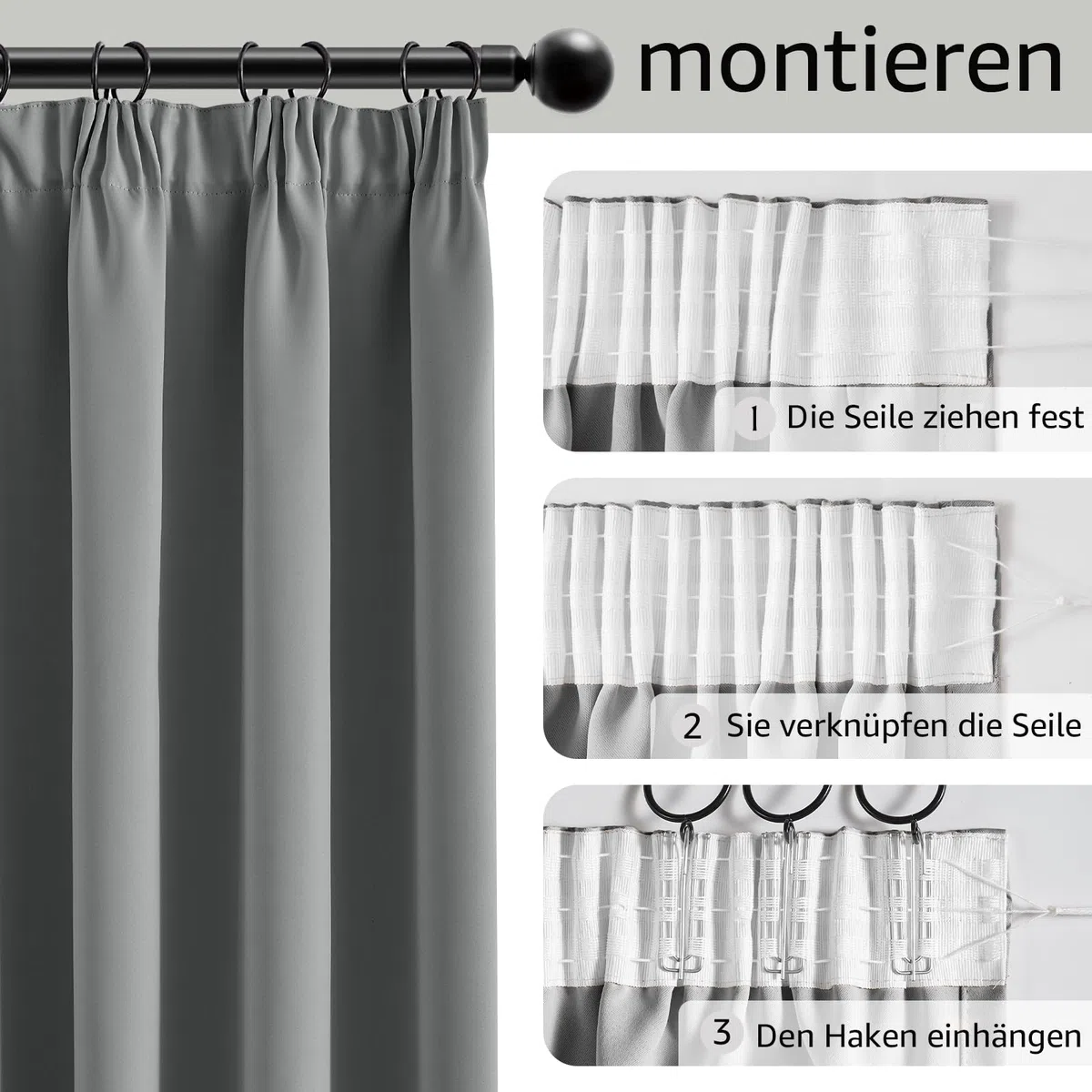 TOPICK Vorhänge Blickdicht Wohnzimmer Gardinen mit Kräuselband Verdunklungsvorhänge Blackout Curtains 175x140 cm 2er Set Vorhänge Schlafzimmer Gardinen für Schienensystem Übergardinen Hellgrau