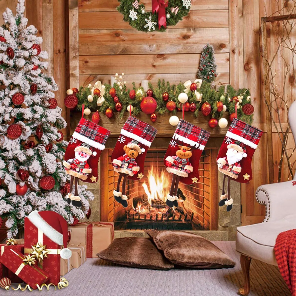 Nikolausstrumpf klein 4 STK Nikolausstiefel Personalisiert 3D Weihnachtsstrumpf Geschenkbeutel Weihnachtssocken zum Befüllen zum Aufhängen für Weihnachten Kamin, Schaufenster