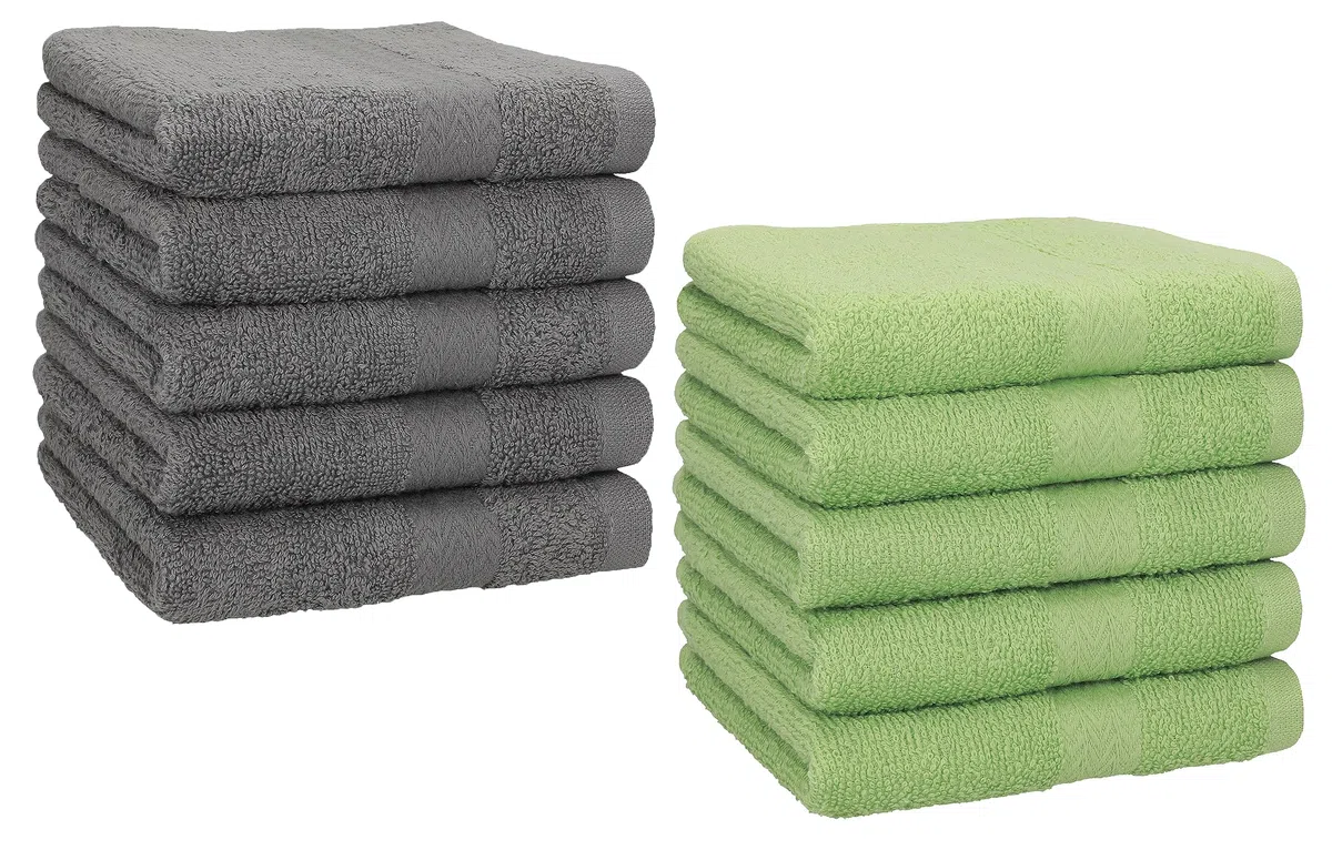 Betz 10 Stück Seiftücher Premium 100% Baumwolle Seiflappen Set 30x30 cm Farbe anthrazit Grau und Apfel grün