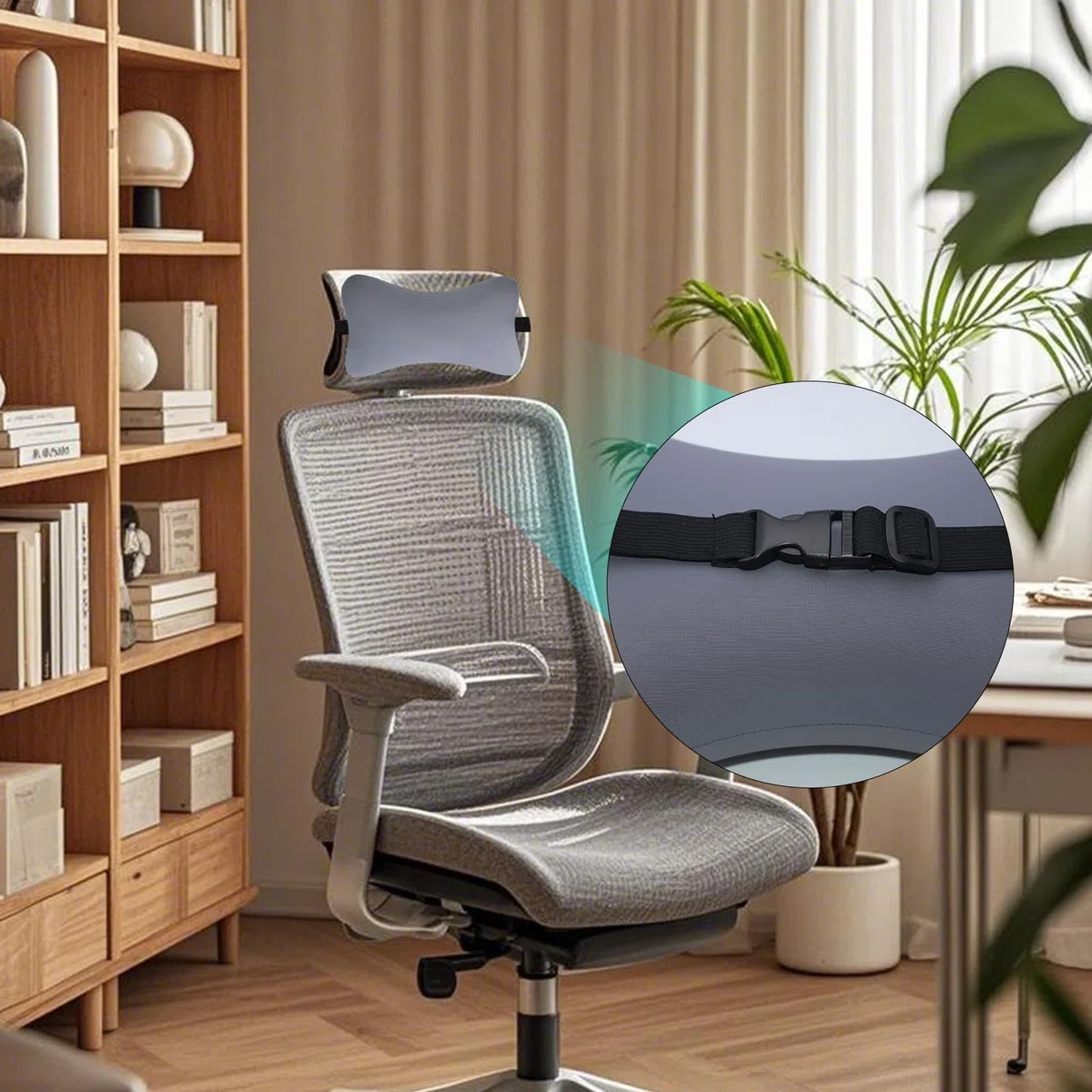 Nackenkissen Sessel Aus Memory Foam Mit Flexiblen Bändern, Nackenkissen Bürostuhl Kopfstütze Ergonomisches Sessel Kissen Rollstuhl Kopfkissen für Reisen, Flugzeuge, Züge und Büros (Grau)