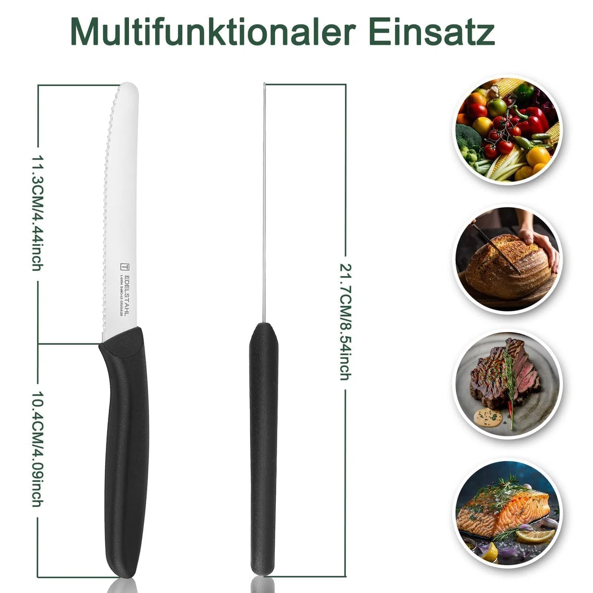 Frühstücksmesser 12 Stück,Tafelmesser mit Wellenschliff,Messer set aus Edelstahl,Brötchenmesser für Haus und Restaurant,Schwarz Tomatenmesser,Buttermesser,Tafelmesser,Spülmaschinenfest