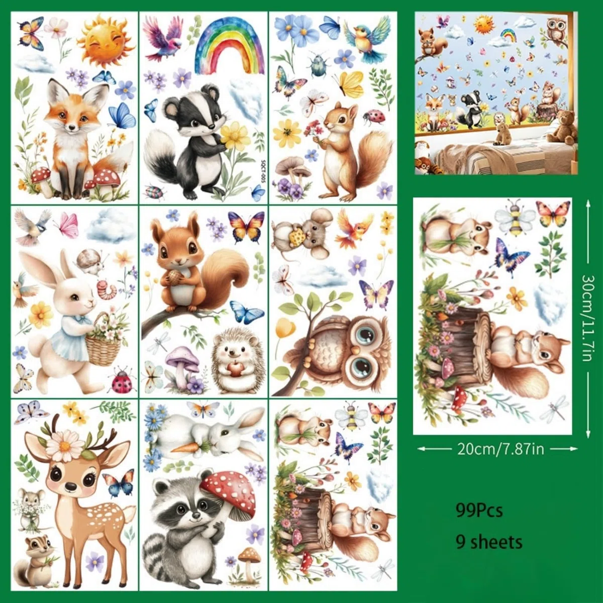 Fensterbilder Kinderzimmer Fensteraufkleber Frühling Kinder Fensterbild Waldtiere Regenbogen Blume Schmetterling Fenstersticker Fenster Abziehbilder Fensterdeko (Tiere)