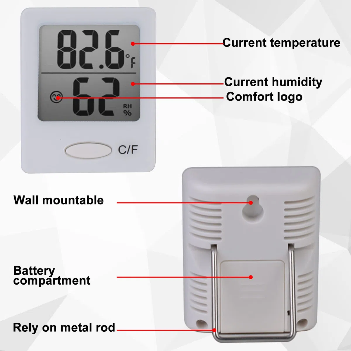 Mini Digital Hygrometer Innen - 4 Stück thermometer innen， Thermometer Hygrometer mit Smiley-Indikator, Raumthermometer, Luftfeuchtigkeitsmesser Innen für Innenraum,Babyraum,Wohnzimmer,Büro,schwarz