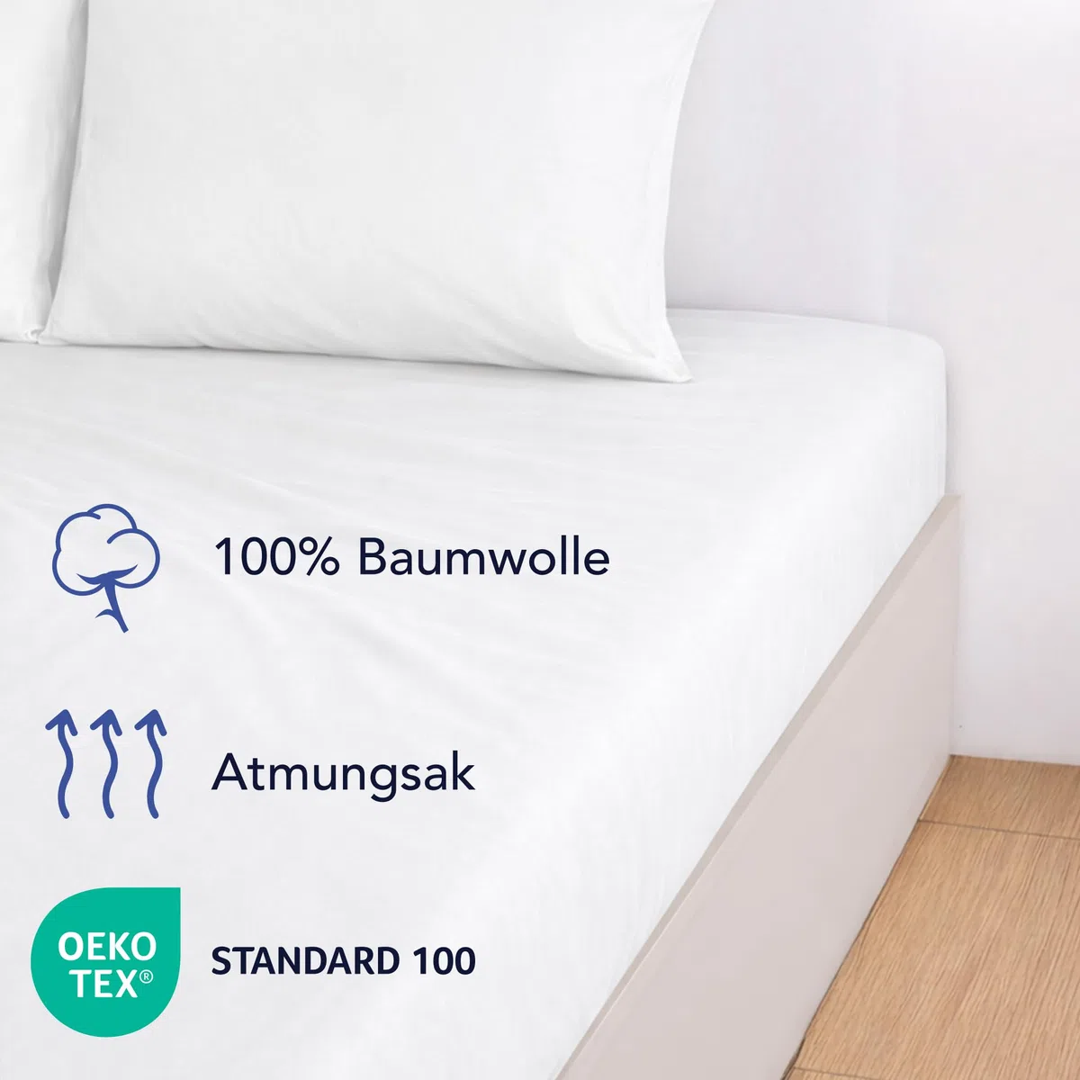 Dreamzie Spannbettlaken 200x200 cm, 100% Baumwolle Jersey dehnbar, Spannbetttuch Bettlaken, Steghöhe 30 cm für Matratzen bis 27 cm, Oeko-Tex Zertifiziert, Hypoallergen, Weiß