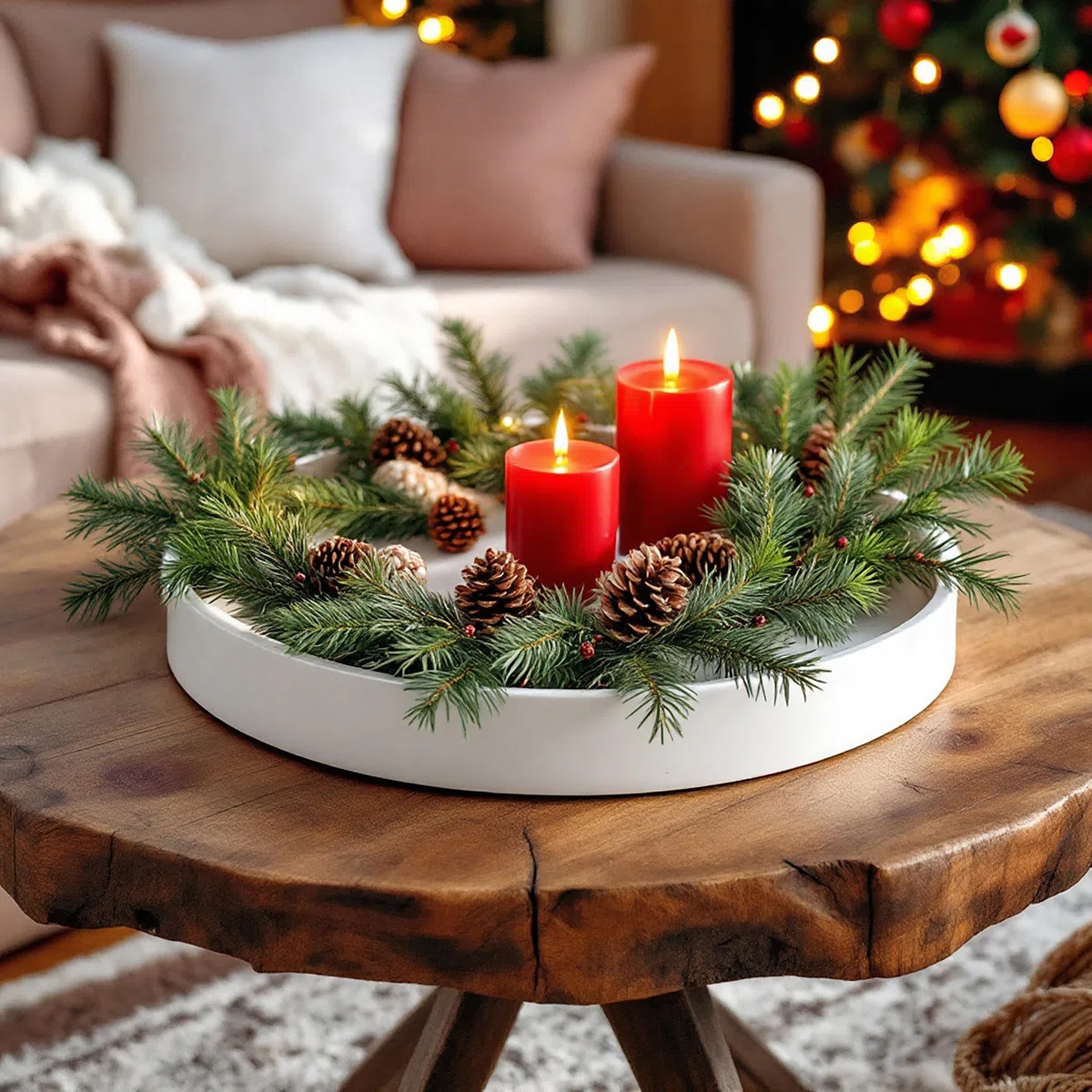 Kerzentablett rund weiß Hochglanz - 25 cm - Dekotablett glänzend mit Rand - Kellnertablett Dekoteller Kerzenteller Mehrweg Tablett für Dekorationen Geschenke Weihnachten