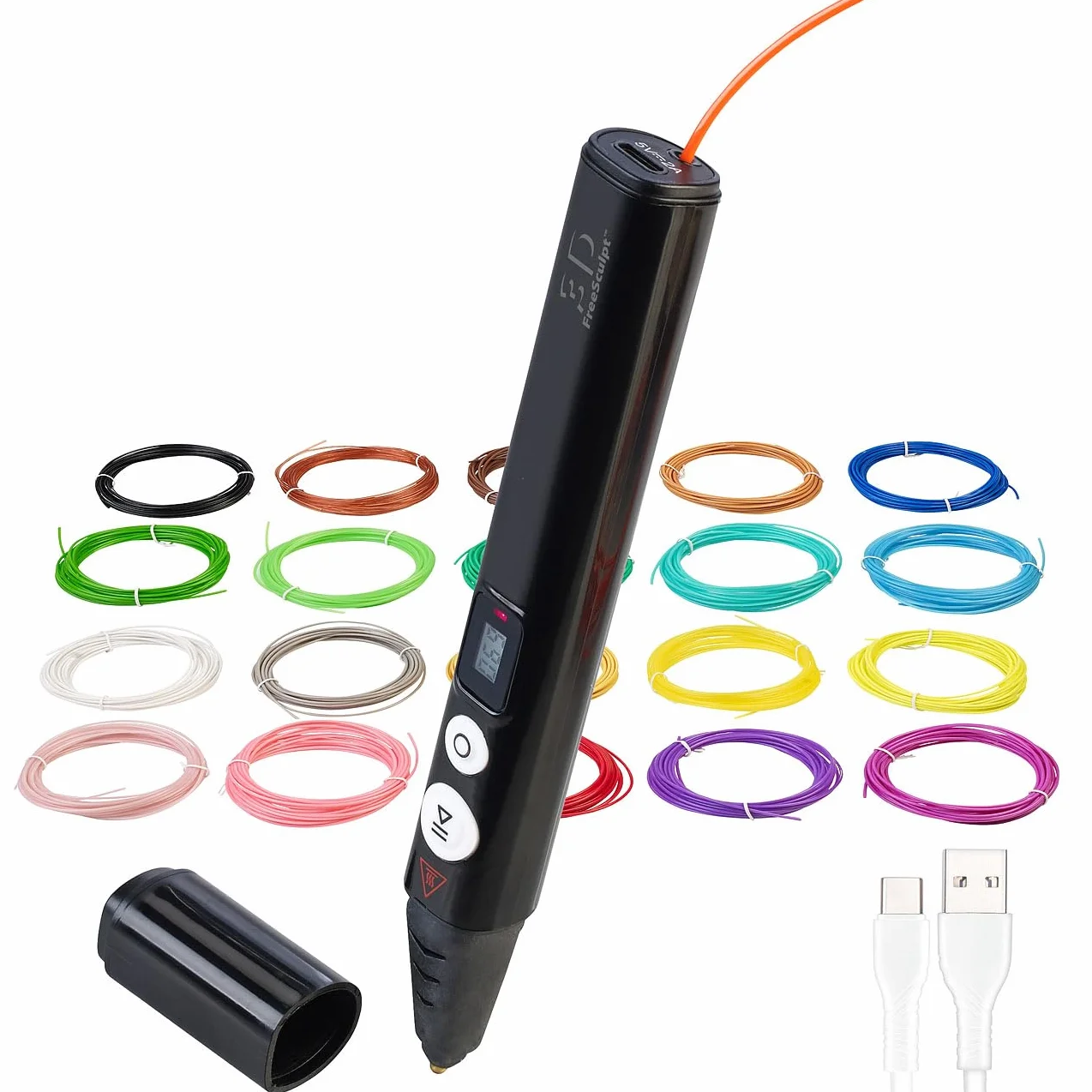 FreeSculpt 3D Druck: Kompakter 3D-Stift, USB-C-Stromversorgung, Versandrückläufer (Stift & Filament, leichte, Pen)