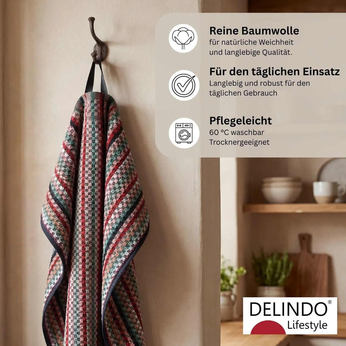 Delindo Lifestyle Grubentücher aus 100% Baumwolle, bunt kariert, 5er Set, Geschirrtücher in 50x90 cm