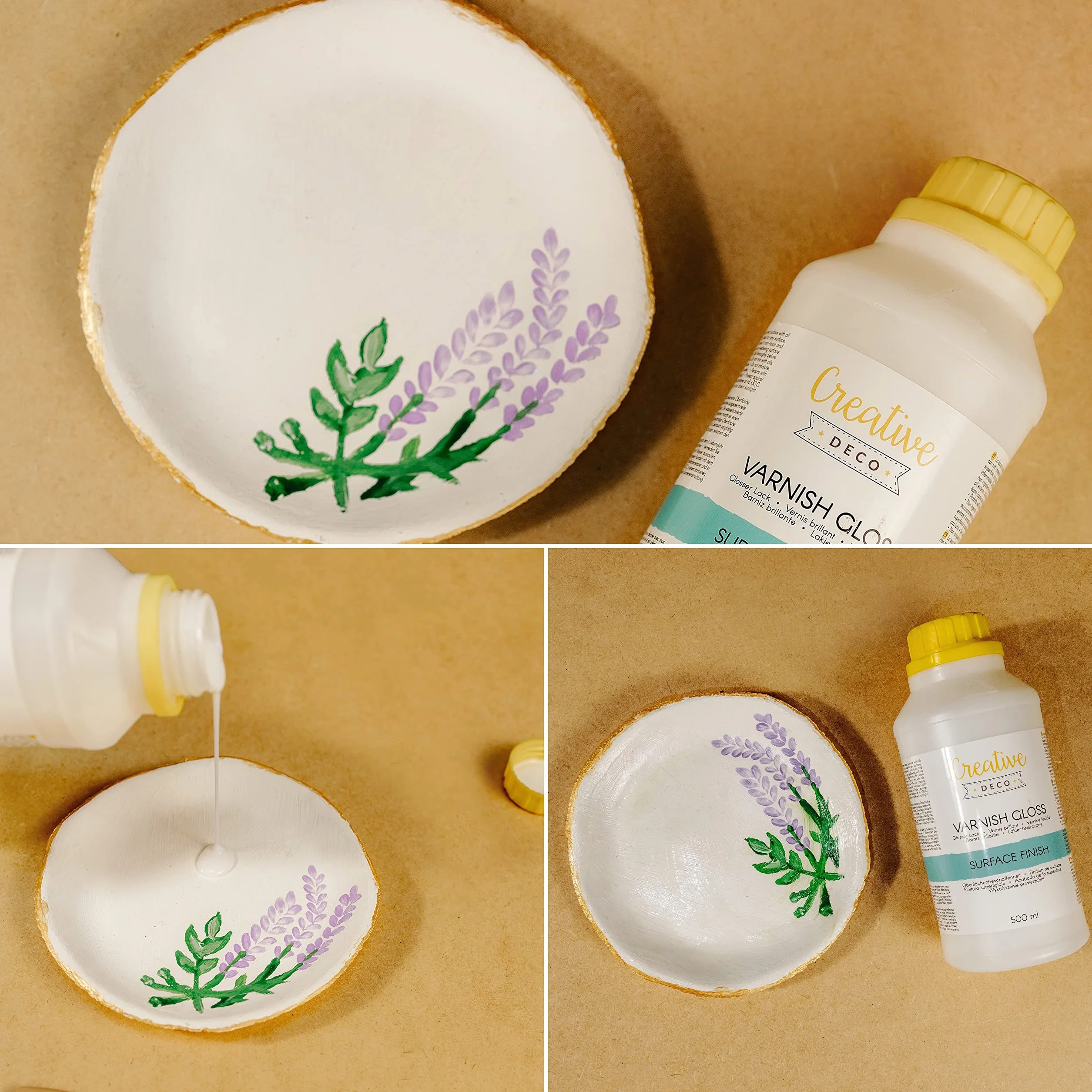 Creative Deco Acryl Glanzlack Firnis | 500 ml Flasche Klarlack | Oberflächenfinish auf Wasserbasis | Permanenter farbloser Lack | Verwendung im Innen- und Außenbereich | Bastelprojekte und Gemälde
