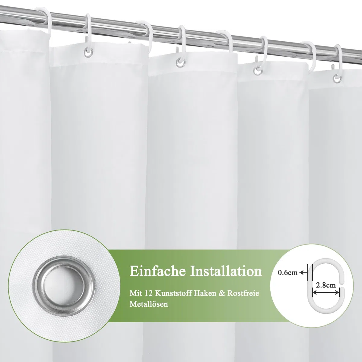 AooHome Duschvorhang 180X200cm Textil, Grau Duschvorhänge 120g/m² Farbverlauf Badvorhang Wasserdicht Waschbar Antischimmel mit 12 Duschvorhangringen(Weiß nach Schwarz)