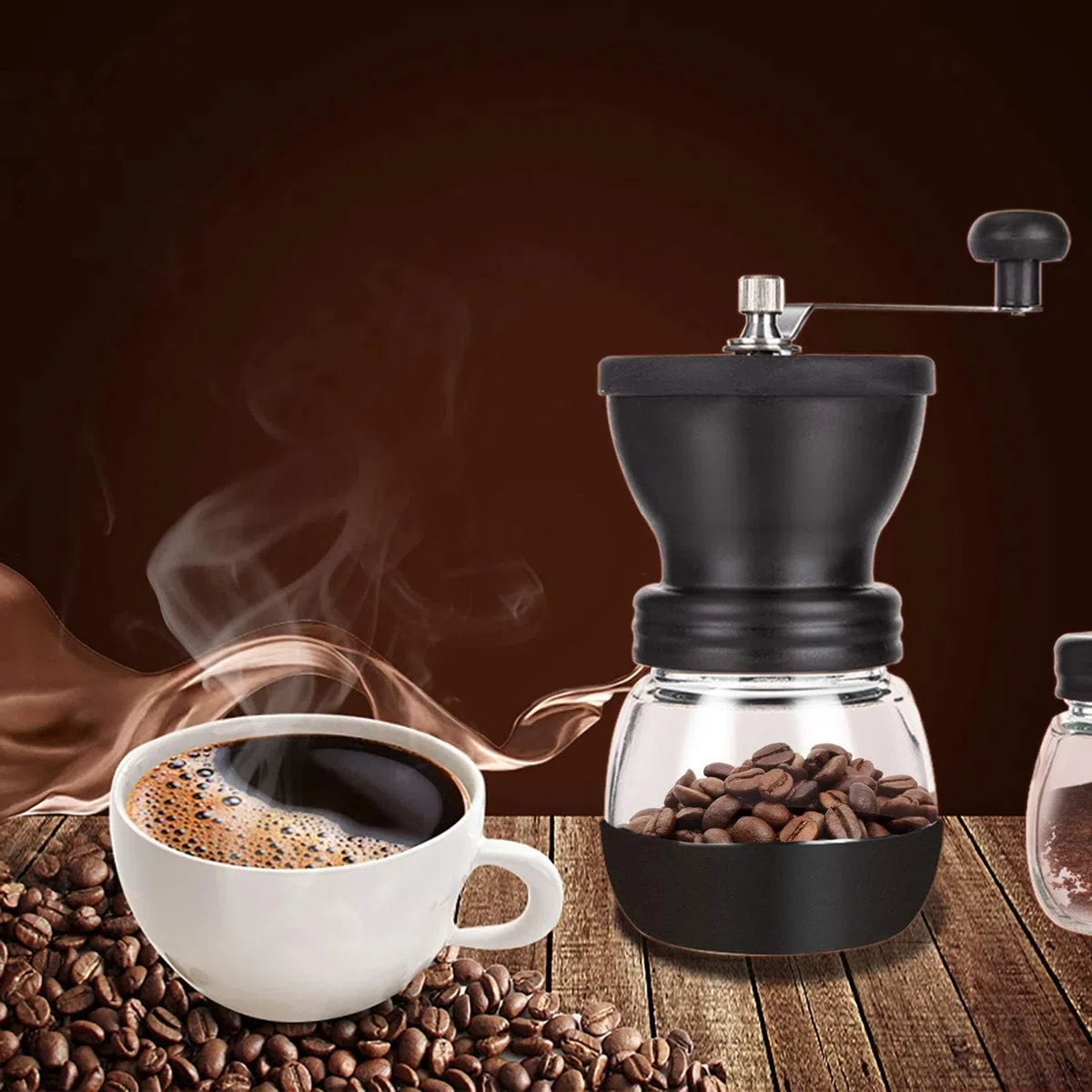 PARACITY Kaffeemühle mit Keramikmahlwerk, Kaffeemühle manuell, mit 2 Gläsern (je 11 oz) Edelstahlgriffe, kaffeemühlen für Filterkaffee, Espresso, French Press