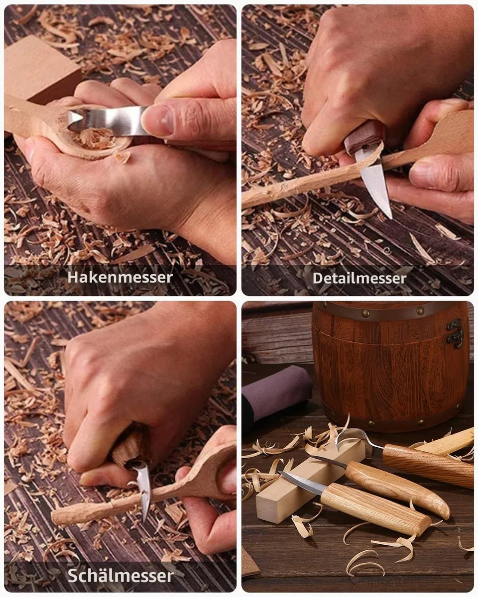 Holz Schnitzwerkzeug Set, 22 Stücke Schnitzwerkzeug Für Holz, Holzschnitzerei Messer Werkzeuge Ideales Schnitzmesser Set FüR Anfänger Und, DIY Schnitzset Mit Handschuhe.