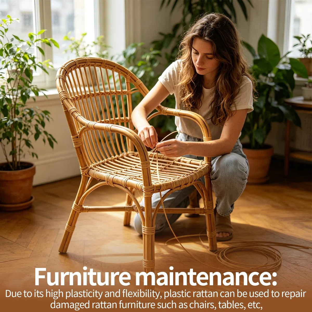 NEUSID 110 m PE Rattan Reparatur Set, Synthetische Rattan Reparaturmaterial 5 mm breit Zuschneidbar für Stuhl Liegestuhl Heimwerken Weben oder Reparaturen (Holzmaserungsfarbe)