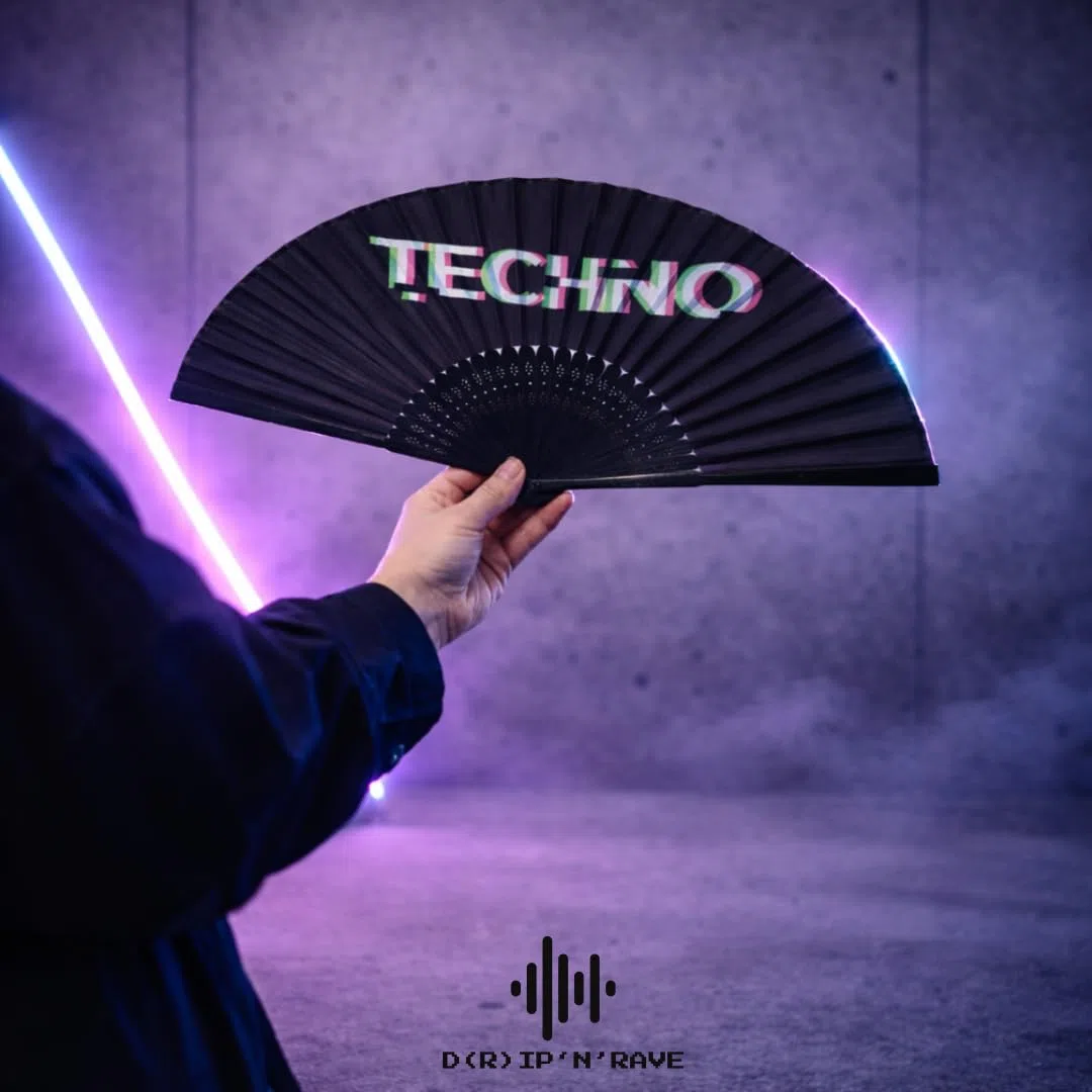 2 Pack Set Techno Rave Handfächer - Fächer klein stabil schwarz Bambus Holz - Sommer Hand Fan Asiatische Deko für Geburtstag, Party, Club, Festival, Rave, Hochzeit, Fotografie, Wand Dekoration
