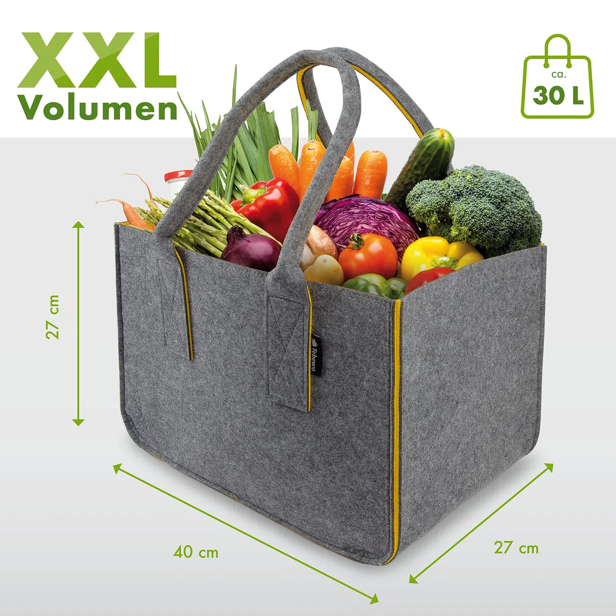 Filztasche - praktische Einkaufstasche - modische Shopping Bag - Einkaufskorb aus Filz - faltbare Tragetasche - grau/gelb