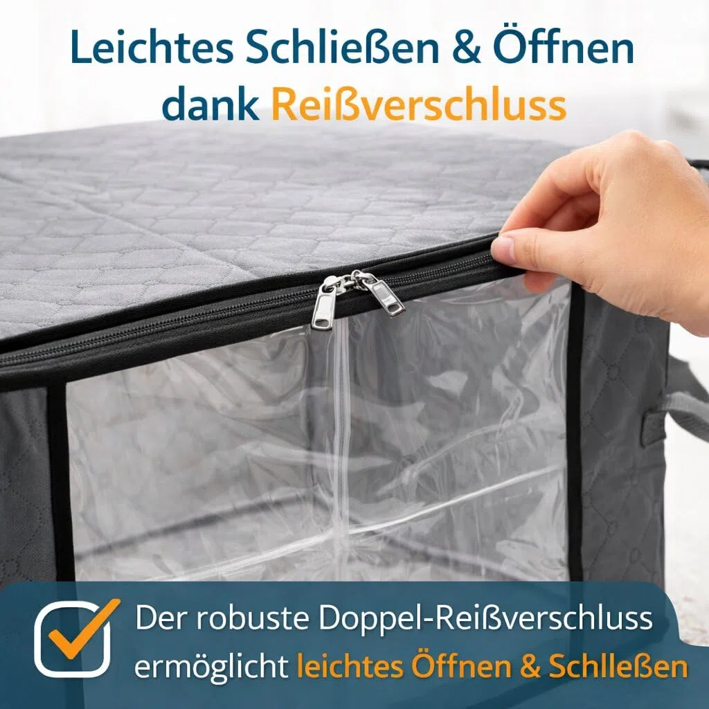 BigDean 6 Stück Aufbewahrungstaschen 90L mit Sichtfenster – große faltbare Kleideraufbewahrung mit verstärkten Griffen & Zwei-Wege-Reißverschluss – für Bettdecken, Kleidung, Kissen, Wäsche & Umzug