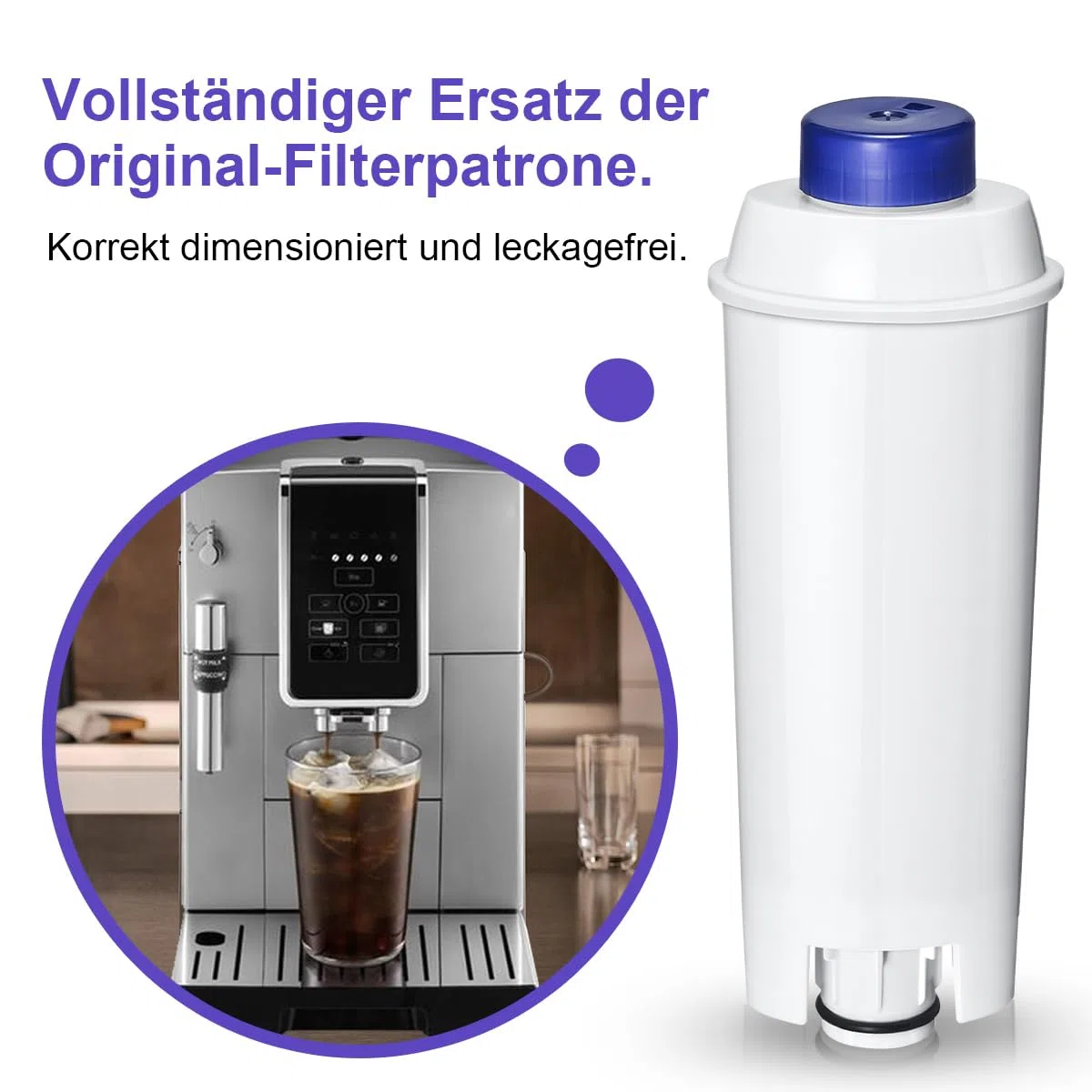 Ersatz für Delonghi Wasserfilter (DLSC002), Kompatibel mit Kaffeevollautomaten, ECAM-Serie, Dinamica, Magnifica & Magnifica S/Evo, ETAM Autentica, Eletta Explorer, Prima Donna, Rivelia, Esam.