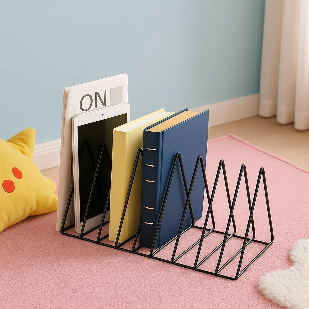 Schallplattenständer,Dreieckiger schallplattenständer,Buchstütze,Zeitschriftenständer,Buch-Organizer,zum Aufbewahren von Büchern,Fotoalben und Zeitschriften,9 Fächer(2 Stück)
