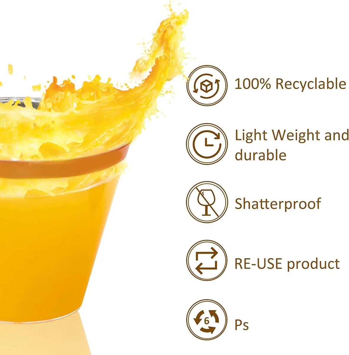 LATERN 60 Stück Plastikbecher mit Goldrand, 270ml Becher aus Kunststoff Wiederverwendbare Trinkbecher Elegante Party Weingläser für Champagner Bier Cocktail Martini Soda Dessert (8,9 x 7,1cm)