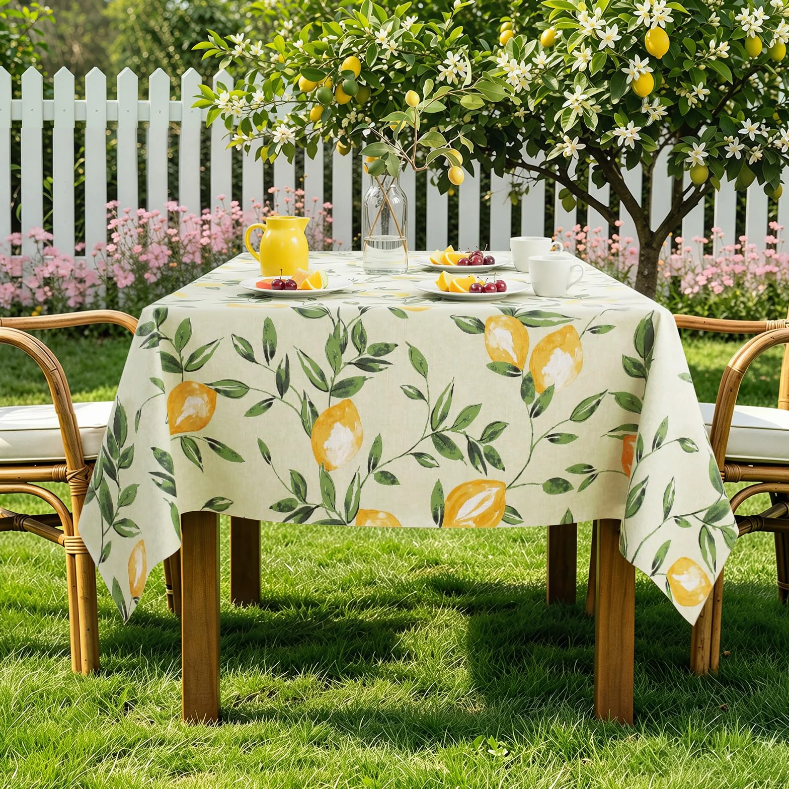 Tischdecke Rechteckig, Wachstischdecke Zitronen Abwaschbare Gelb PVC Wasserdicht öLdichte Pflegeleich Tischbelag FüR KüChe Und Party Frühling Sommer (140x180cm)
