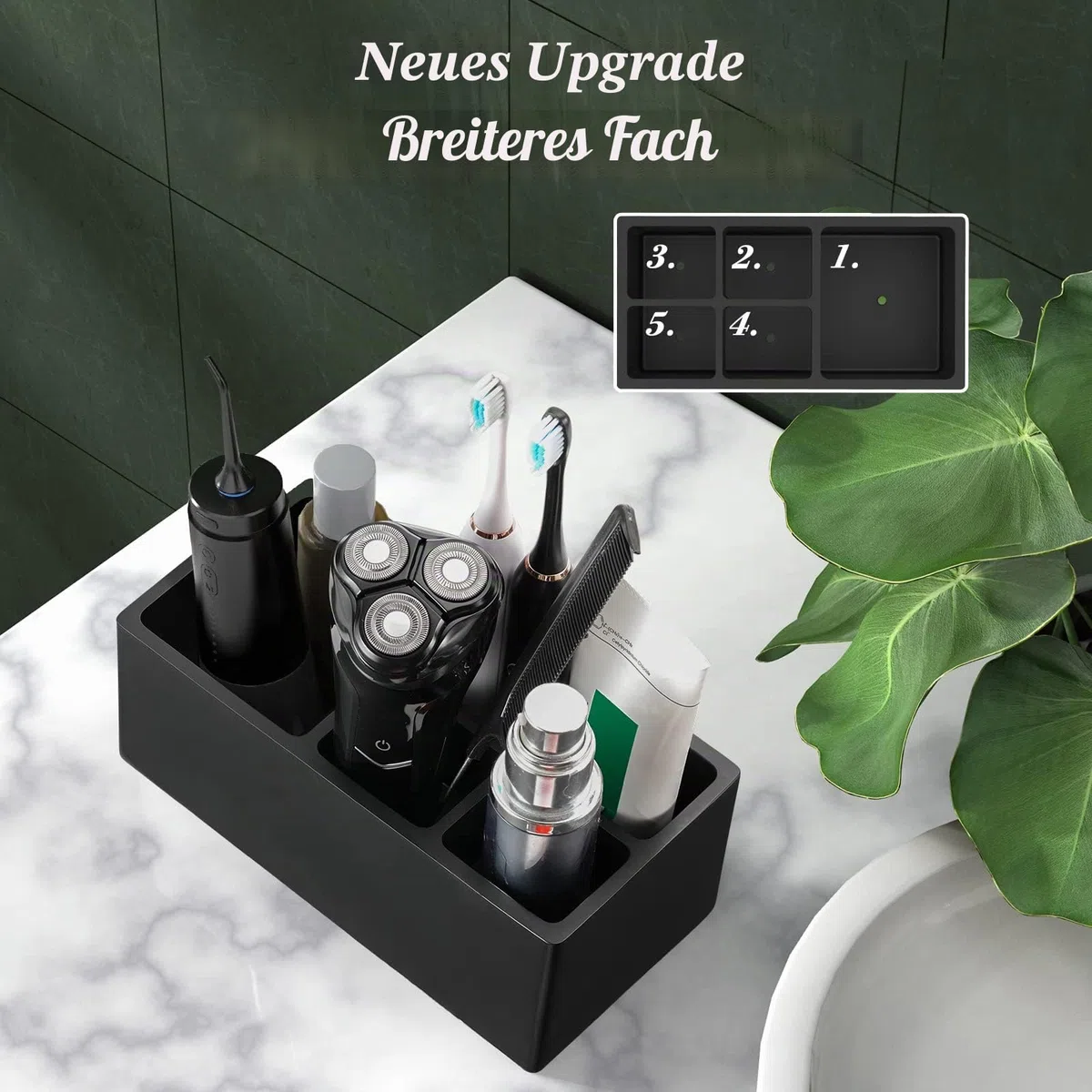 Luxspire Elektrische Zahnbürstenhalter, 5 Fächer Harz Zahnbürstenhalterung Zahnputzhalter Kinder Zahnbürsten Organizer Badezimmer für Zahnbürste Bürstenkopf Zahnpastaständer Badezimmer Caddy, Schwarz