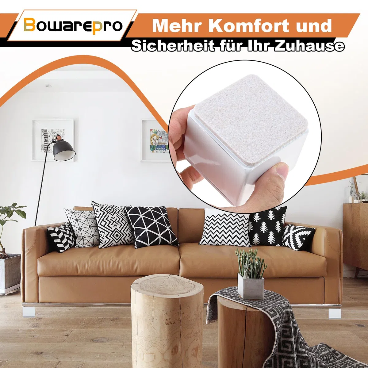 4 Stück Karbonstahl Möbelerhöhung 5 cm Hoch, Selbstklebende Möbelerhöhung, 60x52mm, Möbelfüße zum Kleben, Möbelerhöher für Sofa Couch Tisch Schrank Bett Schreibtisch Erhöhung (Weiß/Quadrat)
