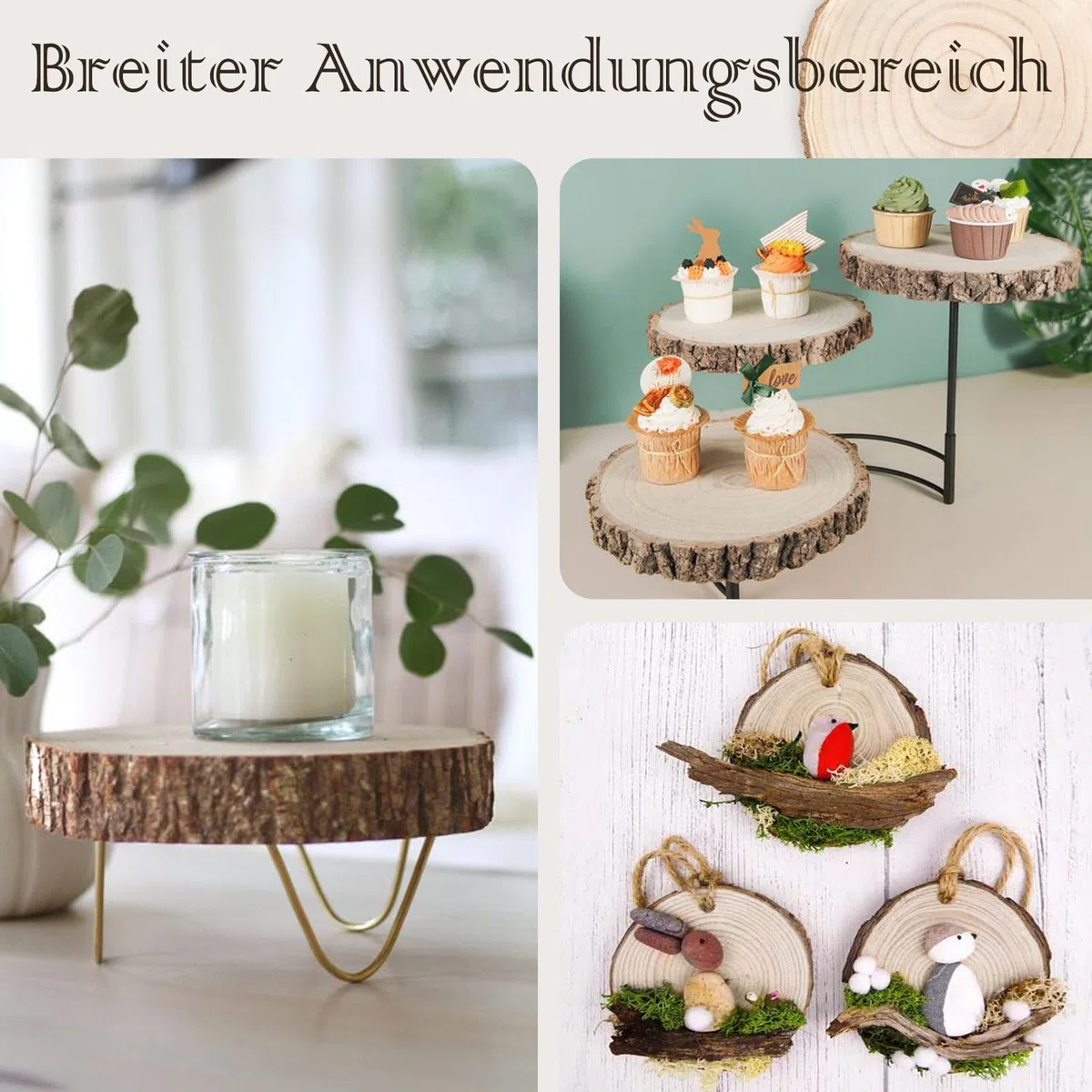 Scettar Holzscheiben 4 Stück, 18–20 cm und eine dicke von 15 mm Baumscheibe Holzplatte Rund für Tafelaufsätze DIY-Hochzeitsdekorationen Aus Holz Gemälde Untersetzer & zum Basteln