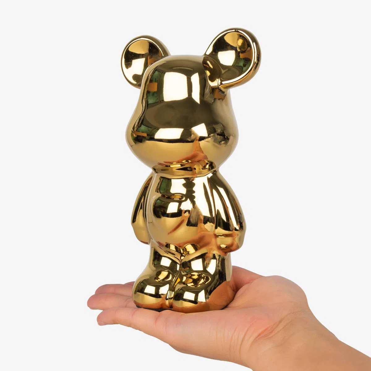 Bär-Statue aus Keramik – Hochglänzende Oberfläche in edlem Gold, 18 cm hoch, dekorative Skulptur mit metallischem Glanz für Wohnzimmer, Bücherregale und Sideboards