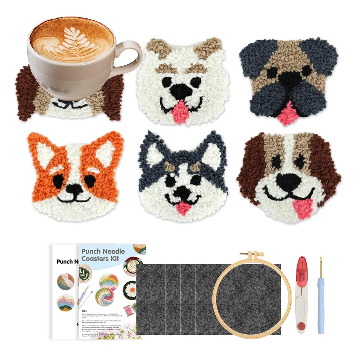 Renchey Punch Needle Set,Stick-Set mit Tiermotiven für Anfänger - Rundrahmen Werkzeug Mit Garn Für Häkelarbeiten Zuhause Und Im Kunstunterricht Mit Stickzubehör
