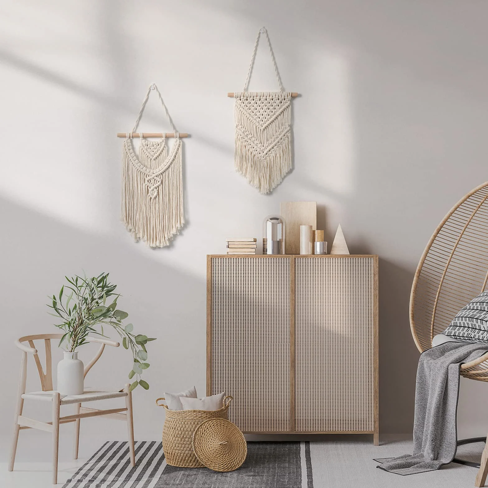 LOMOHOO 2 Stück Makramee-Wandbehang kleine gewebte Wandteppiche Wandkunst Dekoration schön für Boho-Heimdekoration Wohnung Kinderzimmer Party Dekorationen