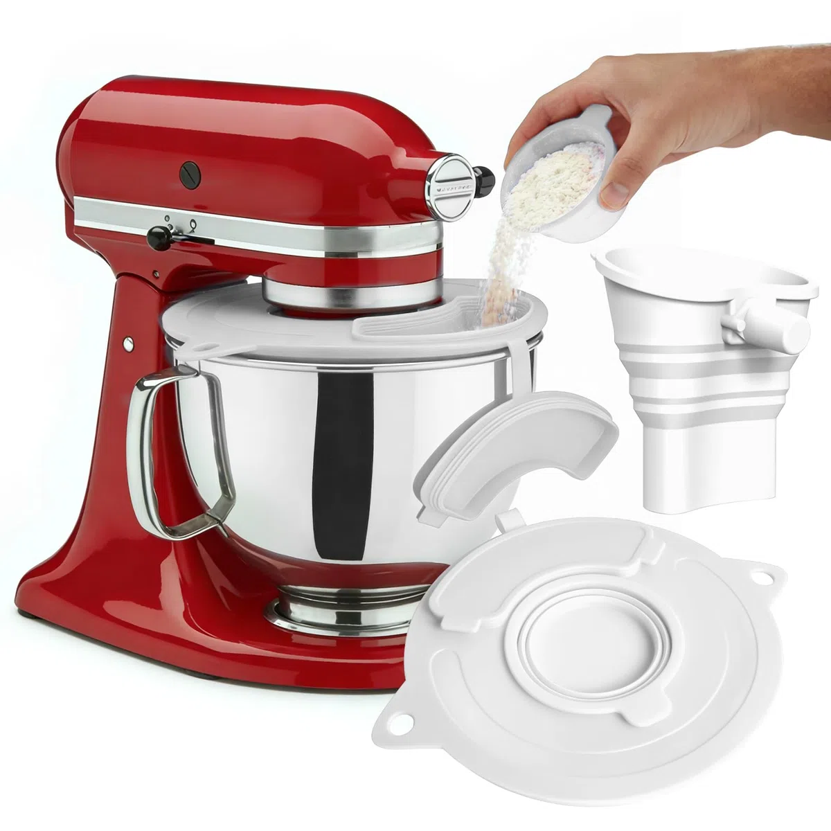 Mixer Mehl Trichter Spritzschutz Kompatibel mit KitchenAid 3-in-1 Standmixer Zubehör mit faltbarem Messbecher Großer Mehl-Trichter für Kitchen Aid Mixer