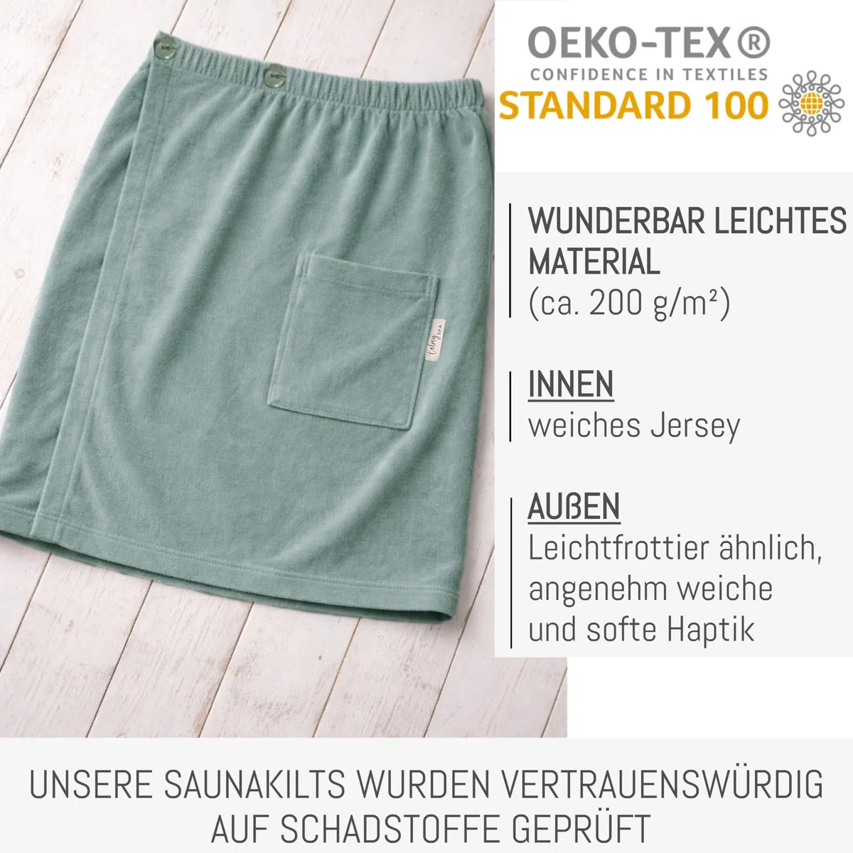 Leicht Frottee Saunakilt Herren - Saunahandtuch Baumwolle mit Gummizug und Knopf Saunatuch Mann Sauna Handtuch Kilt Männer Rock (Jade)