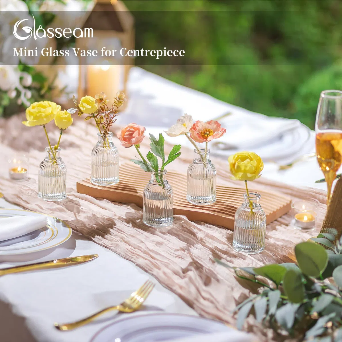 Glasseam Glas Kleine Vasen für Tischdeko: 12 Stück Blumenvase Klein für Hochzeit Party Tisch Deko Home Room Wohnzimmer Dekoration - Mini Vase Modern Glasvasen Set für Blumen Bud Pflanze