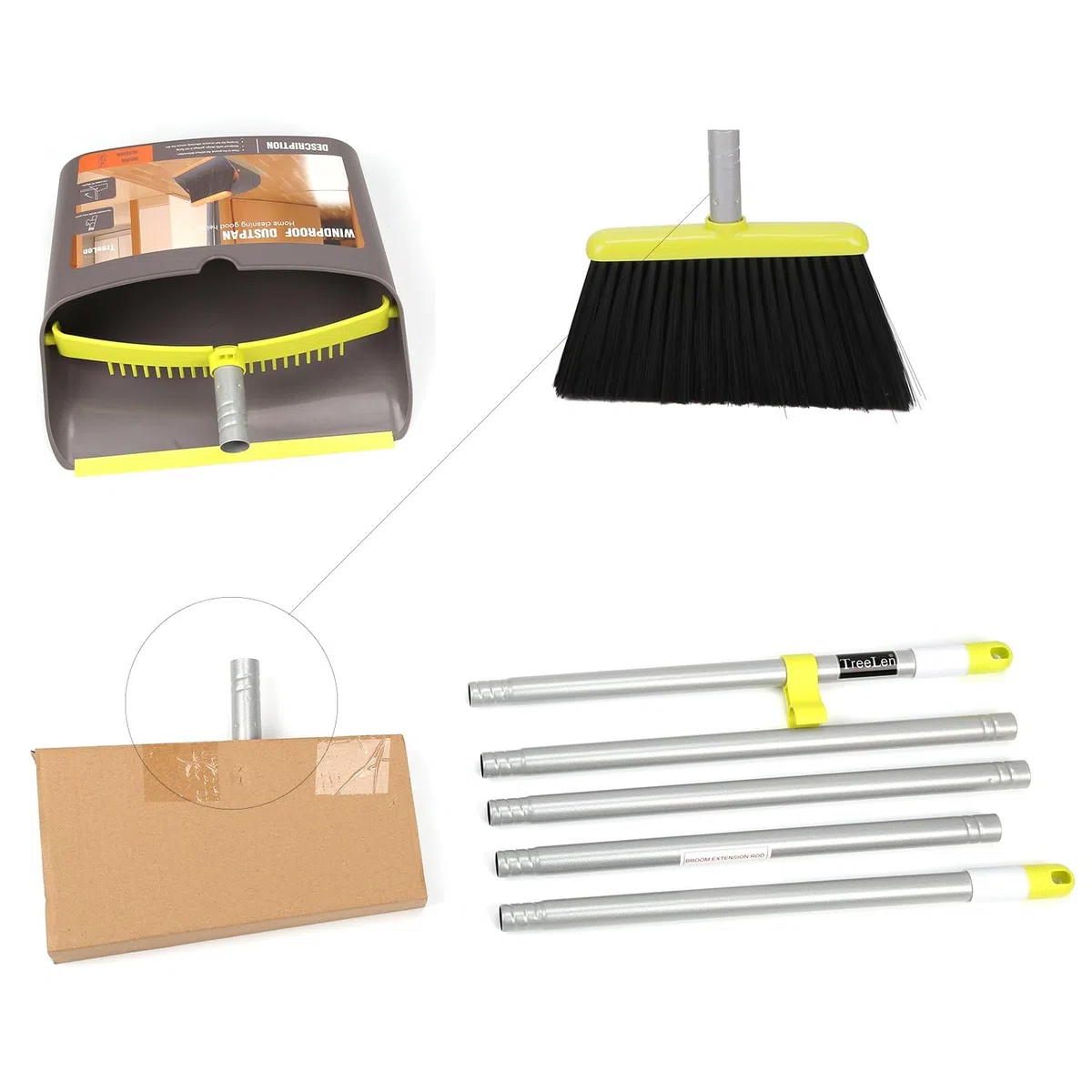 TreeLen Besen- und Kehrschaufel-Set, TreeLen Besen mit Kehrschaufel mit langem Griff, Kombinations-Set für Büro und Zuhause, für aufrechte Kehrarbeiten in der Lobby