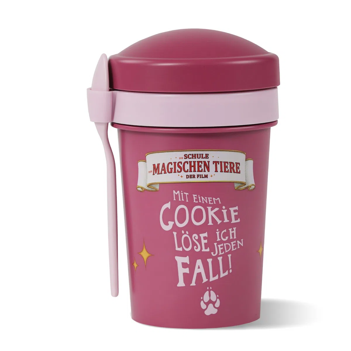 AWAVE Die Schule der Magischen Tiere Müslibecher To Go 540 ml rPET Becher mit Löffel für Joghurt Müsli Früchte, Auslaufsicher, Lunchpot für Schule Kindergarten Büro Picknick Reise, Pink Rabbat
