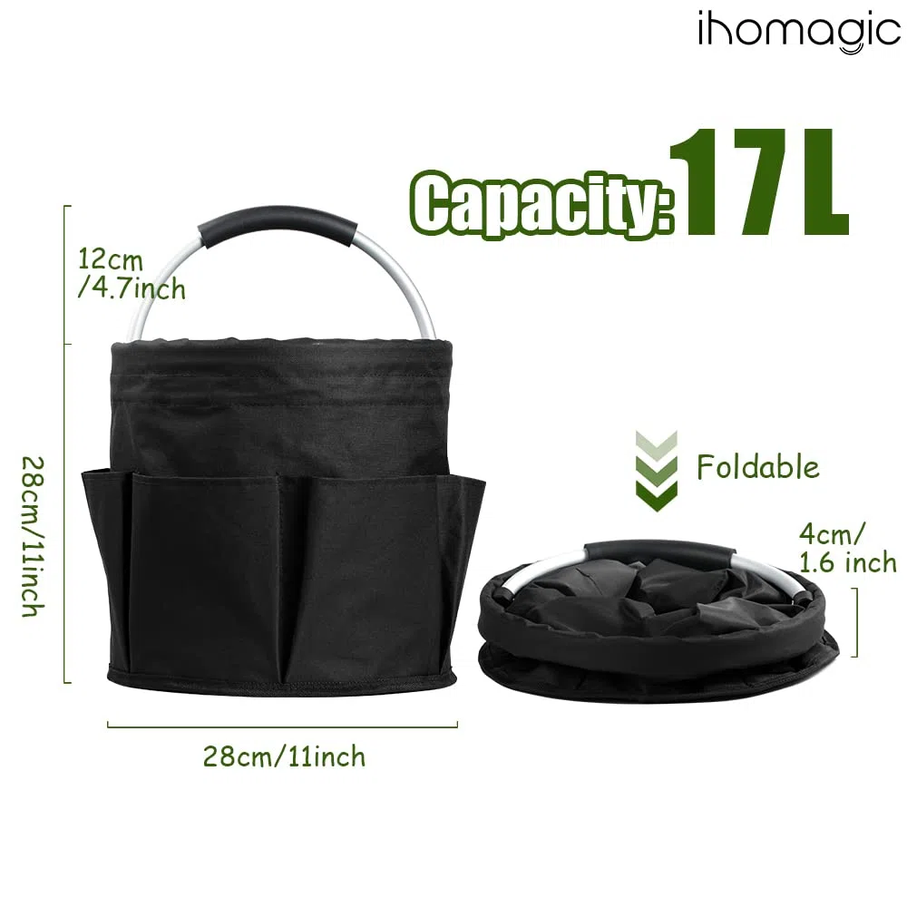Organizer Putzmittel, Faltbare Universal Reinigungs-Caddy, Aufbewahrungskorb Mit Griff, Werkzeugkorb Tasche mit 6 Außentaschen für Indoor und Outdoor Organisation, Schwarz