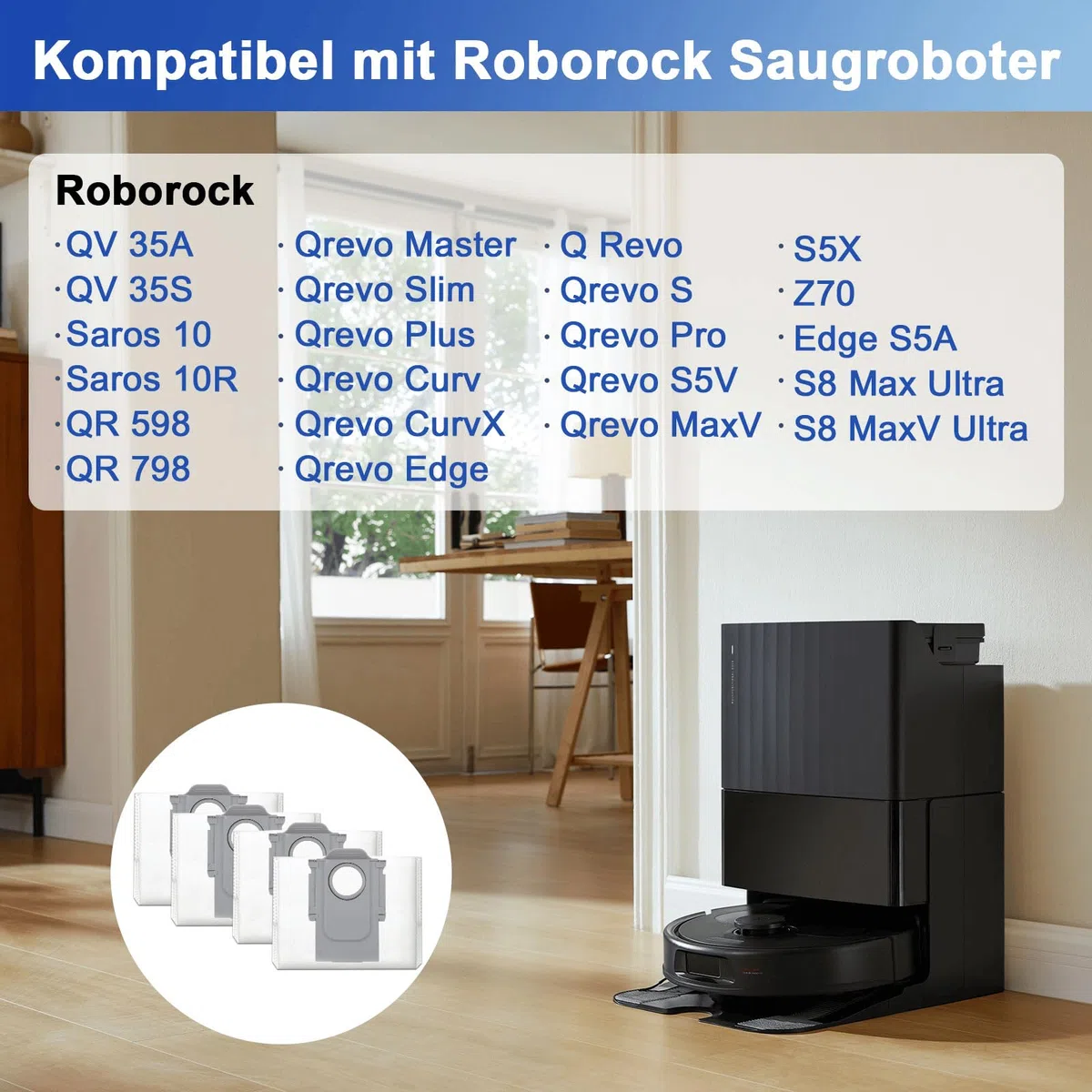 15 Stück Staubbeutel für Roborock QV 35A/QV 35S/S8 MaxV Ultra/Qrevo S Pro/Saros 10R/Q Revo/Qrevo S5V/Qrevo S/Qrevo Pro/Qrevo Master/Qrevo Slim/Qrevo Edge/Qrevo Curv Saugroboter, 3,2 Liter Zubehör