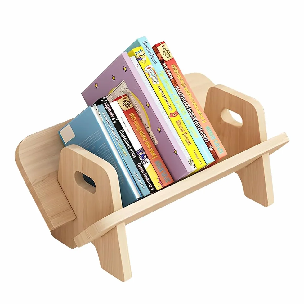 Bücherregal Klein für Tisch, Kinder Holz, Book Shelf mit Griff, Schreibtisch Regal für Bücher, Mini Organizer für Büro, Kinderzimmer, Wohnzimmer