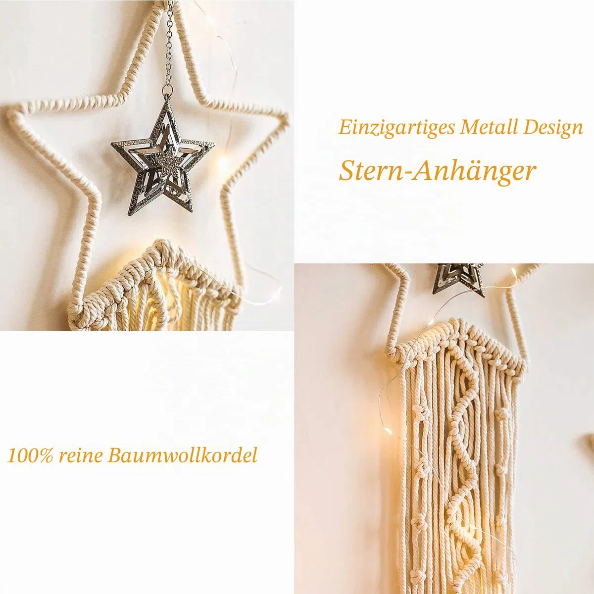 Tarklanda 2 Stück Makramee Traumfänger Makramee Wandbehang Mond Stern Traumfänger Mädchen Dreamcatcher Handgemachte Boho Traumfänger Schlafzimmer Dekoration für Home Decor Kinder Geschenke