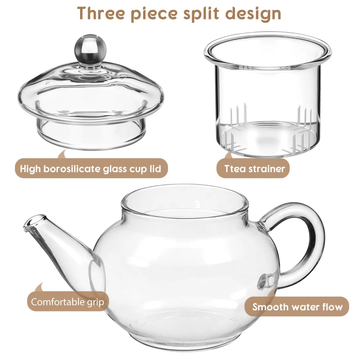 Healvian Mini Teekanne Glas 250ml/8.5oz Teekanne mit Siebeinsatz Klein Glaskanne Tee Hitzebeständig Teebereiter Für Heiße und Kalte Getränke Fruchttee Duftender Tee