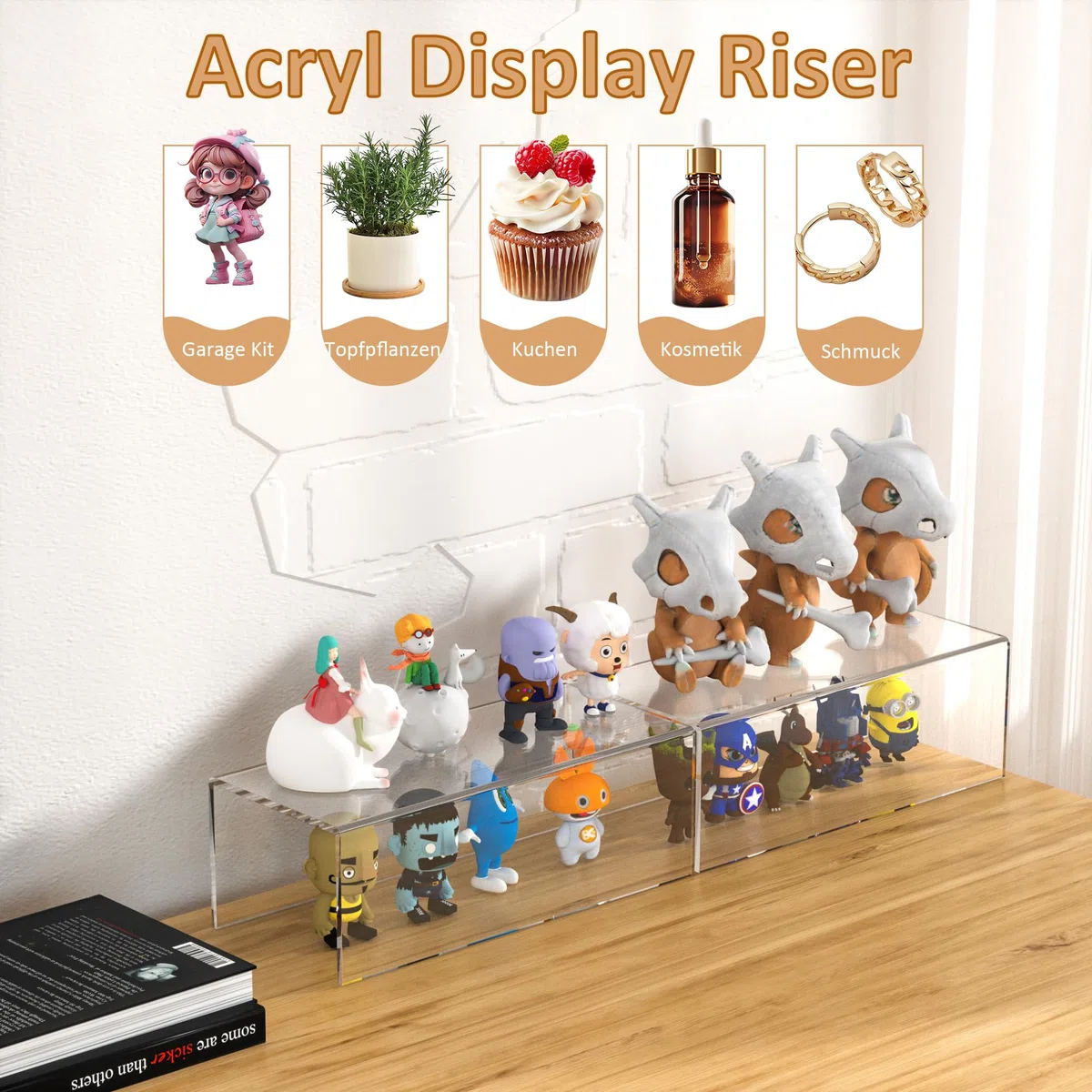 Sezanrpt Acryl Regal Riser 30x12x7.5cm Packung von 2, Desktop rechteckige Acryl Tablett Sockel Ständer für Figur, Taschen, 30x12x7.5cm