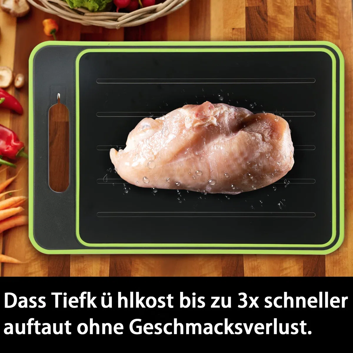 Auftauplatten Schneidebrett mit Auftau-Funktion, 3x Schneller Auftauen Frost Away 4-in-1 Küchen Gadget mit Integriertem Messerschärfer und Gewürzreibe Auftauschale Defrost Tray