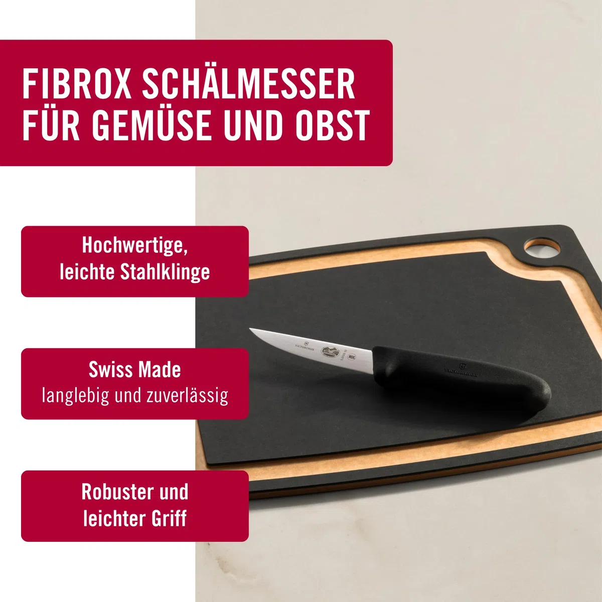 Victorinox Fibrox Schälmesser für Gemüse und Obst, Kleines Ausbeinmesser für Fleisch, 10 cm, Gerade Klinge, Scharf, Rostfreier Stahl, Schwarz