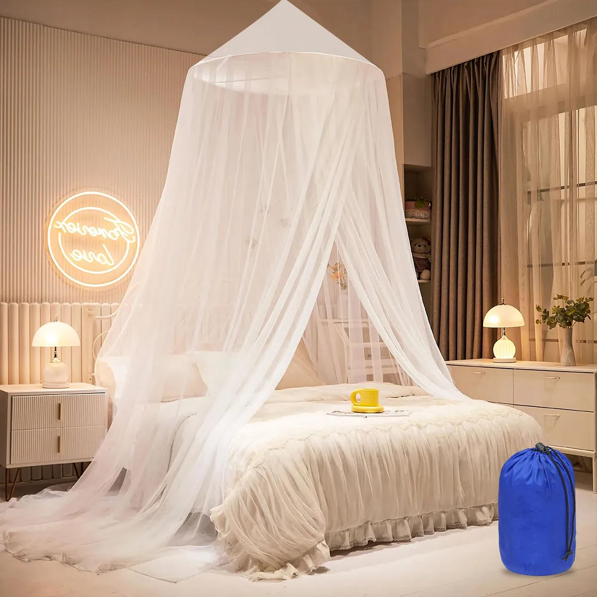 Moskitonetz Bett für Doppelbett Einzelbett, 60 * 250 * 1200cm Großes Mückennetz Bett, Moskitonetz Doppelbett mit Klebehaken Zuhause und Reisen, Fliegennetz Moskitonetze für Indoor Outdoor