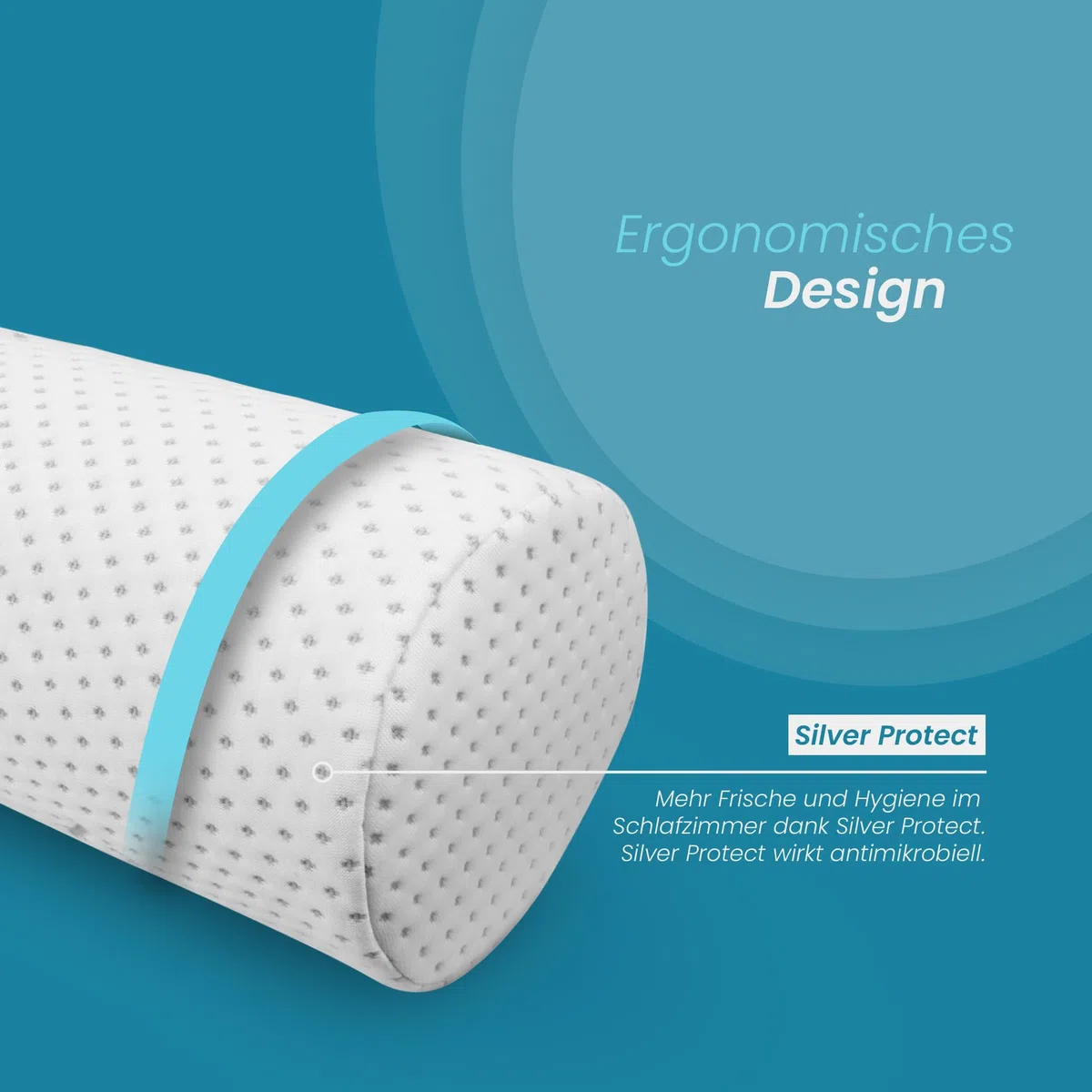 Bestlivings Memory Foam Nackenkissen (Nackenrolle / 40 cm x Ø15 cm) Viscoelastische Kopfkissen - Silver Protect Bezug antimikrobiell abnehmbar - Öko-Tex