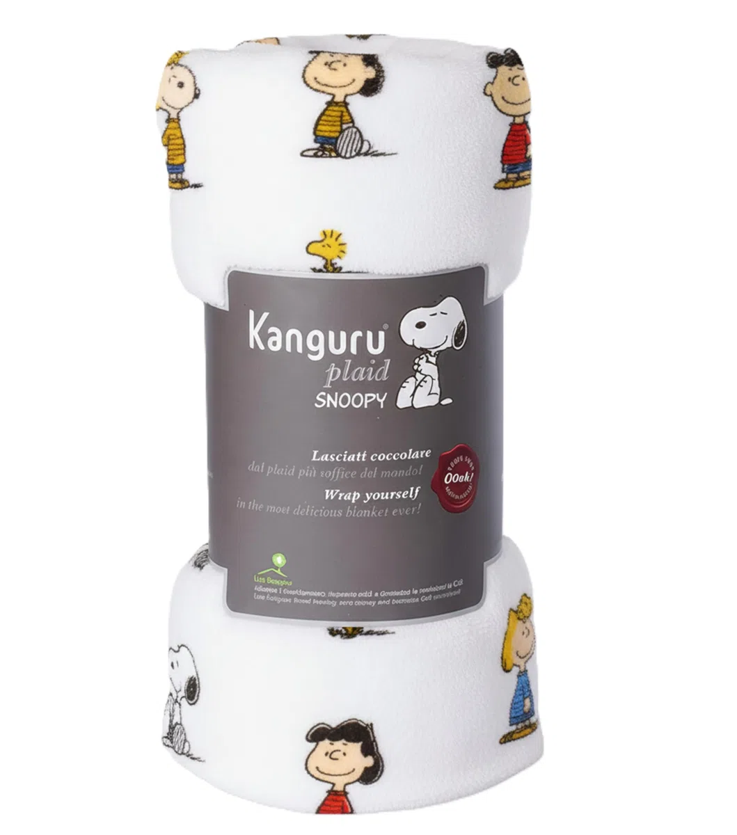Kanguru Snoopy Decke aus weichem Fleece Weiche und warme Mikrofaser, Weihnachten oder für eine bequeme Entspannungscouch, TV-Plaid-Erdnüsse, 100% Polyester, weiß, Einheitsgröße